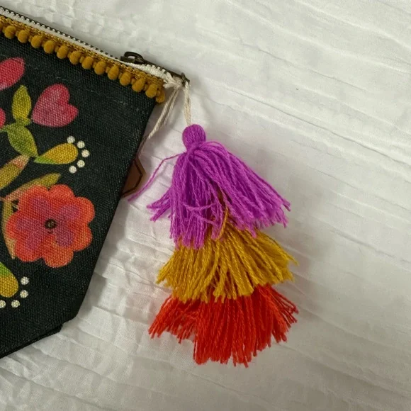 natural life Charcoal Gray Pink Blue Gold Floral Canvas Cosmetic Pencil Pouch - Picture 3 of 9